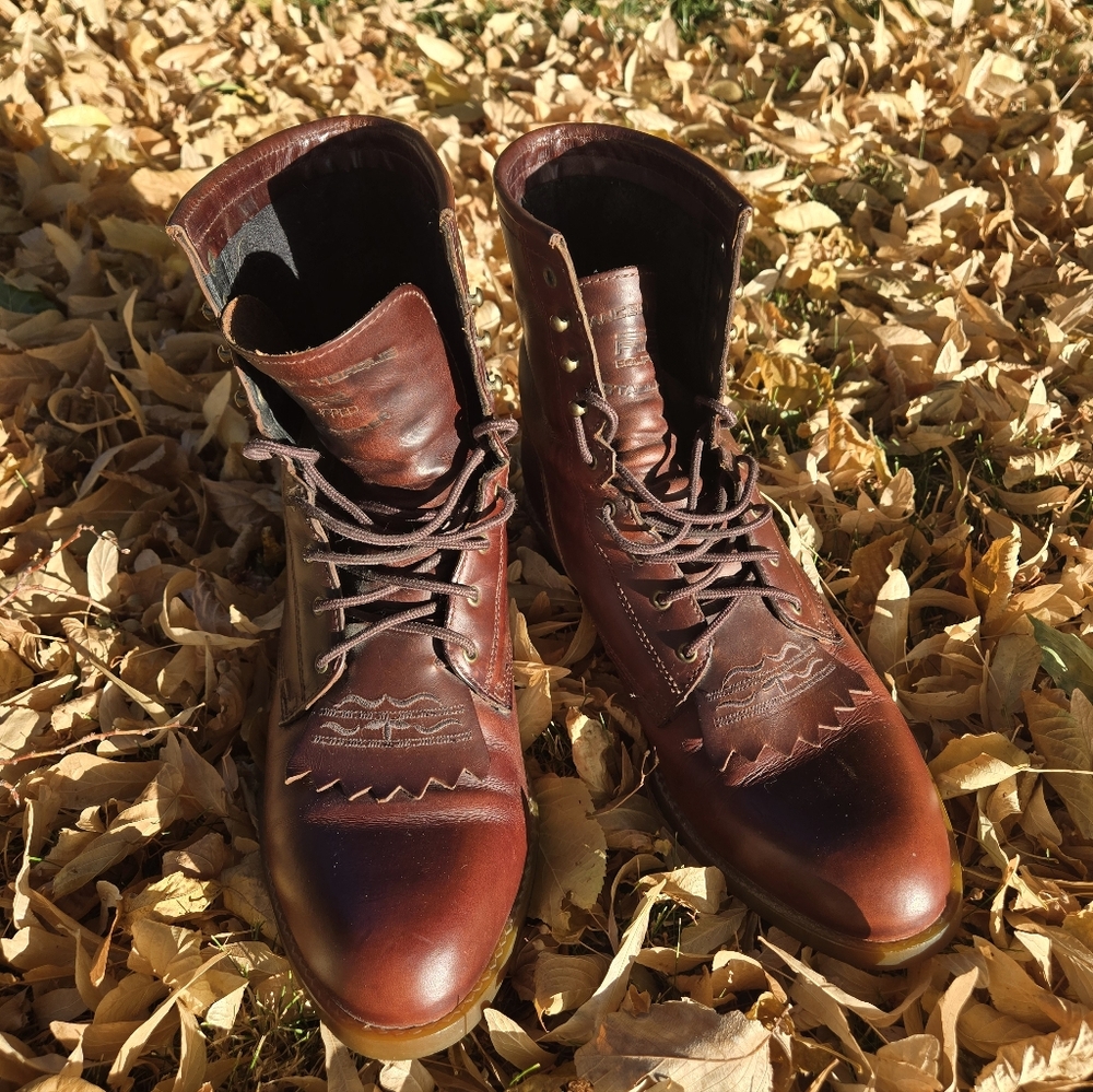 Brown Leather Men's Boots Ariat Ropers Mid 90's Early Production All Original*